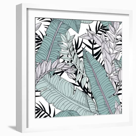 Leaf Pattern with Tropical Plants-Mirifada-Framed Premium Giclee Print