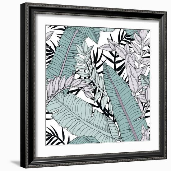 Leaf Pattern with Tropical Plants-Mirifada-Framed Premium Giclee Print