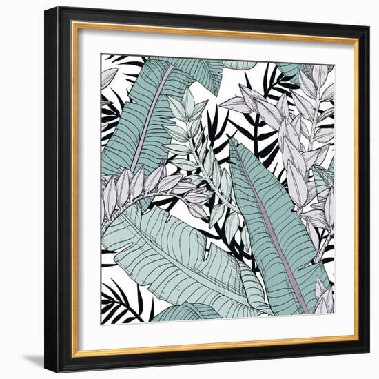 Leaf Pattern with Tropical Plants-Mirifada-Framed Premium Giclee Print