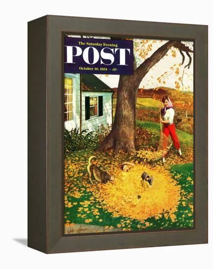 "Leaf Pile" Saturday Evening Post Cover, October 16, 1954-John Clymer-Framed Premier Image Canvas