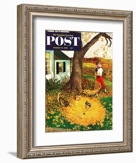 "Leaf Pile" Saturday Evening Post Cover, October 16, 1954-John Clymer-Framed Giclee Print