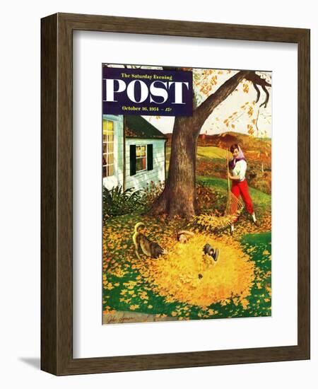 "Leaf Pile" Saturday Evening Post Cover, October 16, 1954-John Clymer-Framed Giclee Print