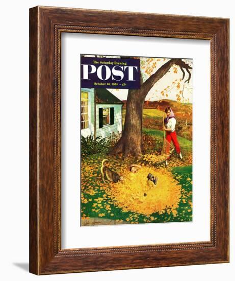 "Leaf Pile" Saturday Evening Post Cover, October 16, 1954-John Clymer-Framed Giclee Print