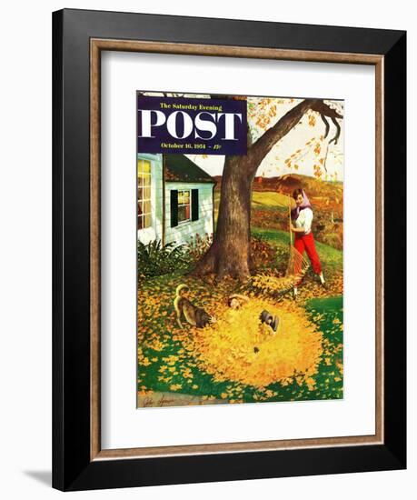 "Leaf Pile" Saturday Evening Post Cover, October 16, 1954-John Clymer-Framed Giclee Print