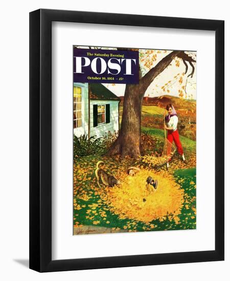 "Leaf Pile" Saturday Evening Post Cover, October 16, 1954-John Clymer-Framed Giclee Print