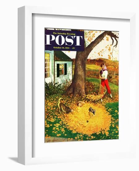 "Leaf Pile" Saturday Evening Post Cover, October 16, 1954-John Clymer-Framed Giclee Print