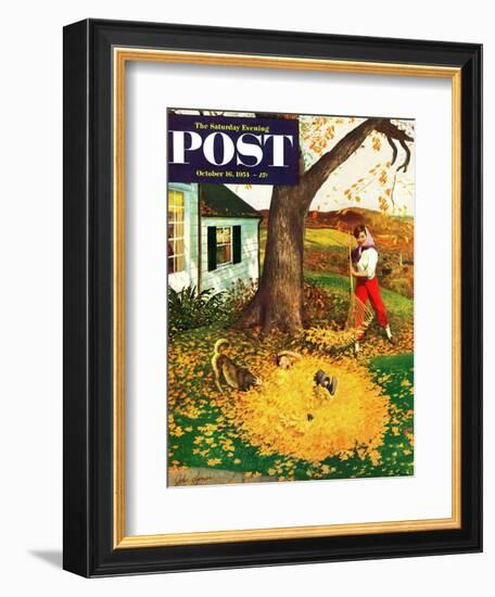 "Leaf Pile" Saturday Evening Post Cover, October 16, 1954-John Clymer-Framed Giclee Print