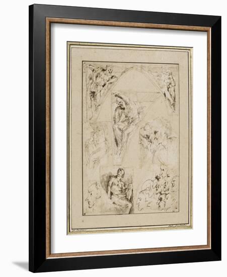 Leaf Study of Figures in the Spandrels and Cartoons-Giovanni Lanfranco-Framed Giclee Print