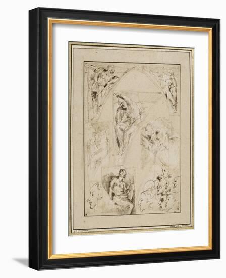 Leaf Study of Figures in the Spandrels and Cartoons-Giovanni Lanfranco-Framed Giclee Print