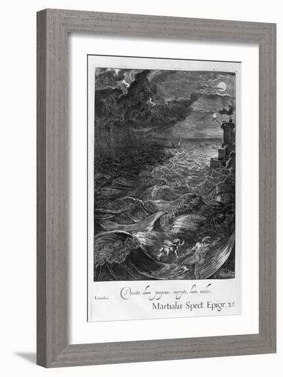 Leander Swims over the Hellespont to Meet His Mistress Hero, 1655-Michel de Marolles-Framed Giclee Print