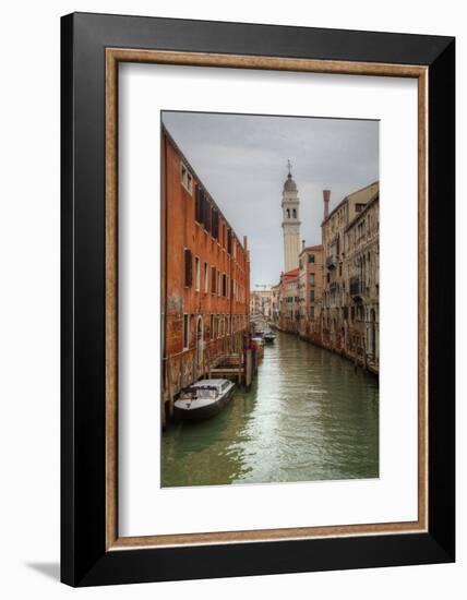 Leaning Bell Tower Along Venetian Canal, Venice, Italy-Darrell Gulin-Framed Photographic Print