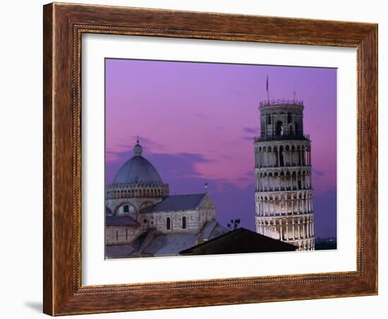 Leaning Tower (Torre Pendente) and Duomo / Night View, Pisa, Tuscany (Toscana), Italy-Steve Vidler-Framed Photographic Print