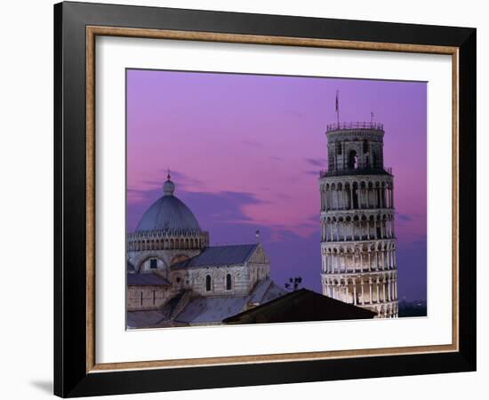 Leaning Tower (Torre Pendente) and Duomo / Night View, Pisa, Tuscany (Toscana), Italy-Steve Vidler-Framed Photographic Print