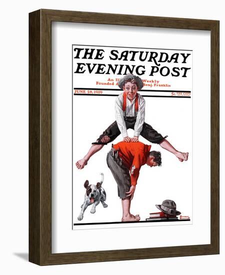 "Leapfrog" Saturday Evening Post Cover, June 28,1919-Norman Rockwell-Framed Giclee Print