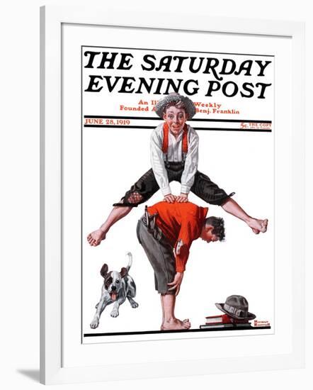 "Leapfrog" Saturday Evening Post Cover, June 28,1919-Norman Rockwell-Framed Giclee Print