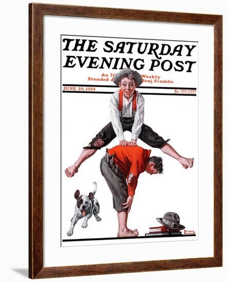 "Leapfrog" Saturday Evening Post Cover, June 28,1919-Norman Rockwell-Framed Giclee Print