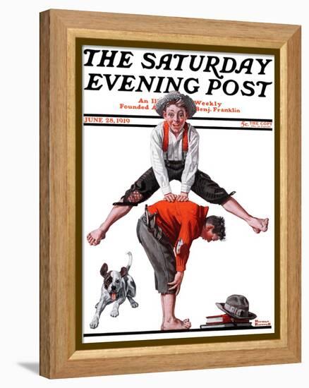 "Leapfrog" Saturday Evening Post Cover, June 28,1919-Norman Rockwell-Framed Premier Image Canvas