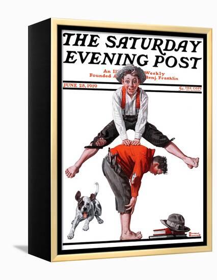 "Leapfrog" Saturday Evening Post Cover, June 28,1919-Norman Rockwell-Framed Premier Image Canvas