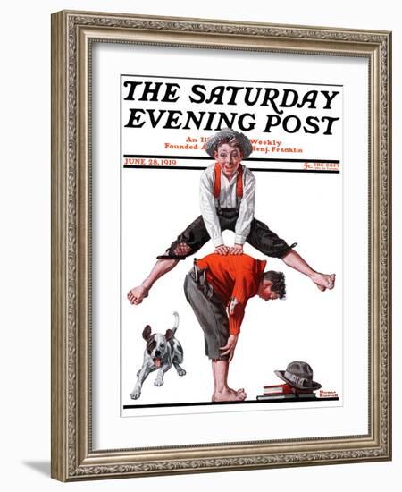 "Leapfrog" Saturday Evening Post Cover, June 28,1919-Norman Rockwell-Framed Giclee Print