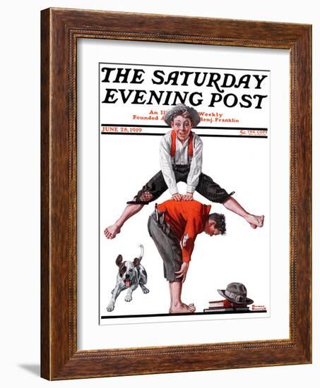 "Leapfrog" Saturday Evening Post Cover, June 28,1919-Norman Rockwell-Framed Giclee Print