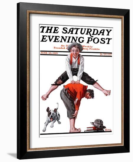 "Leapfrog" Saturday Evening Post Cover, June 28,1919-Norman Rockwell-Framed Giclee Print