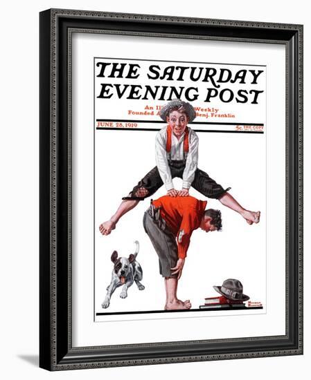 "Leapfrog" Saturday Evening Post Cover, June 28,1919-Norman Rockwell-Framed Giclee Print