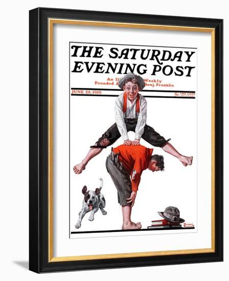 "Leapfrog" Saturday Evening Post Cover, June 28,1919-Norman Rockwell-Framed Giclee Print