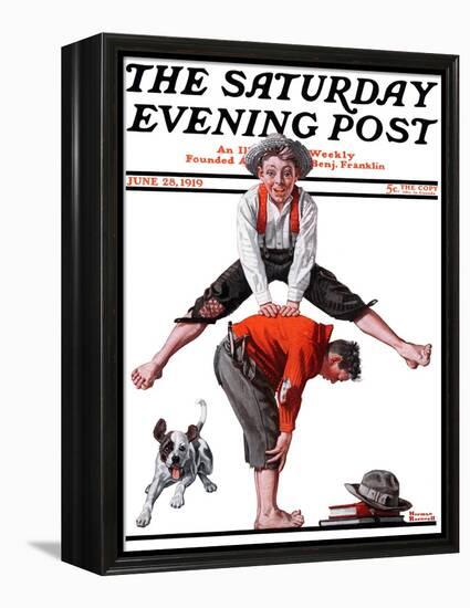 "Leapfrog" Saturday Evening Post Cover, June 28,1919-Norman Rockwell-Framed Premier Image Canvas