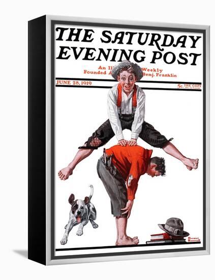 "Leapfrog" Saturday Evening Post Cover, June 28,1919-Norman Rockwell-Framed Premier Image Canvas