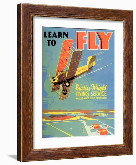 Learn to Fly', Curtiss-Wright Flying Service Poster, 1920S-null-Framed Giclee Print