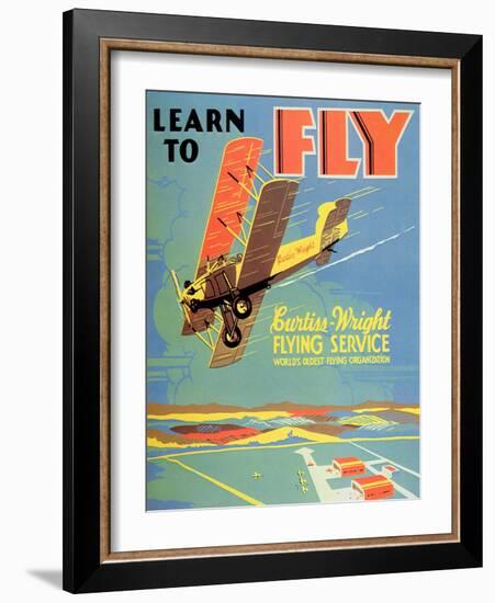 Learn to Fly', Curtiss-Wright Flying Service Poster, 1920S-null-Framed Giclee Print