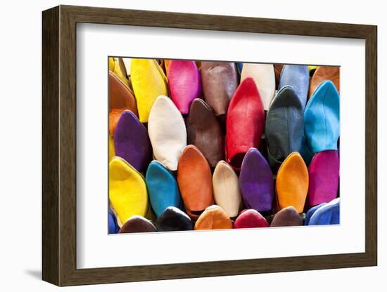 Leather Slippers for Sale in the Souk, Marrakech (Marrakesh), Morocco-Peter Adams-Framed Photographic Print