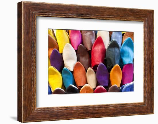 Leather Slippers for Sale in the Souk, Marrakech (Marrakesh), Morocco-Peter Adams-Framed Photographic Print