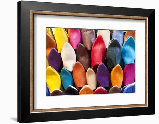 Leather Slippers for Sale in the Souk, Marrakech (Marrakesh), Morocco-Peter Adams-Framed Photographic Print