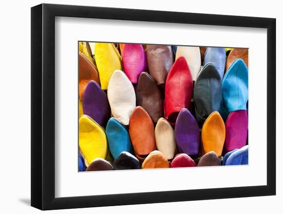 Leather Slippers for Sale in the Souk, Marrakech (Marrakesh), Morocco-Peter Adams-Framed Photographic Print