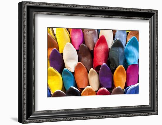 Leather Slippers for Sale in the Souk, Marrakech (Marrakesh), Morocco-Peter Adams-Framed Photographic Print