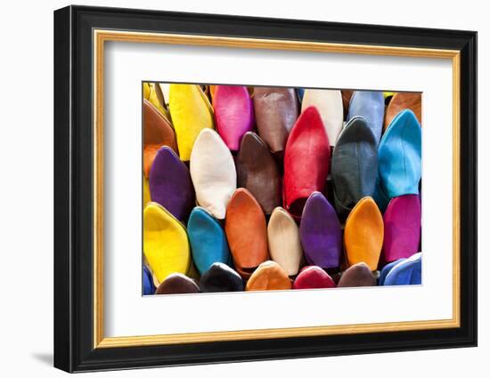 Leather Slippers for Sale in the Souk, Marrakech (Marrakesh), Morocco-Peter Adams-Framed Photographic Print