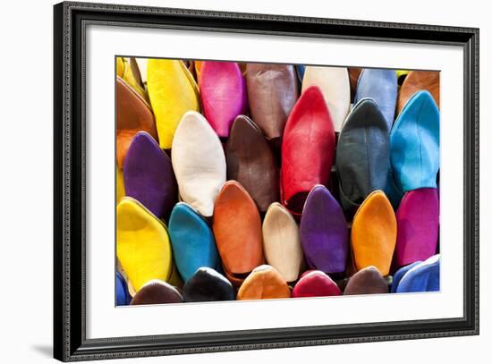 Leather Slippers for Sale in the Souk, Marrakech (Marrakesh), Morocco-Peter Adams-Framed Photographic Print