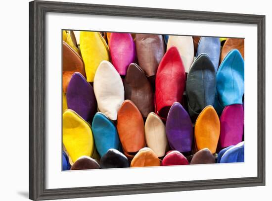 Leather Slippers for Sale in the Souk, Marrakech (Marrakesh), Morocco-Peter Adams-Framed Photographic Print