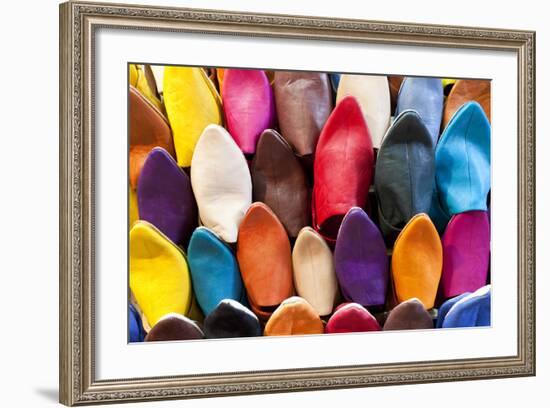Leather Slippers for Sale in the Souk, Marrakech (Marrakesh), Morocco-Peter Adams-Framed Photographic Print