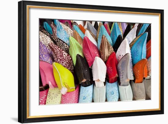 Leather Slippers for Sale in the Souk, Marrakech, Morocco-Peter Adams-Framed Photographic Print