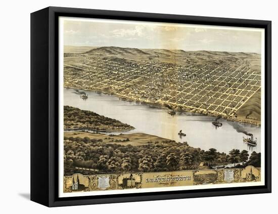 Leavenworth, Kansas - Panoramic Map-Lantern Press-Framed Stretched Canvas