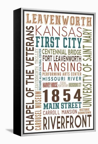 Leavenworth, Kansas - Typography-Lantern Press-Framed Stretched Canvas