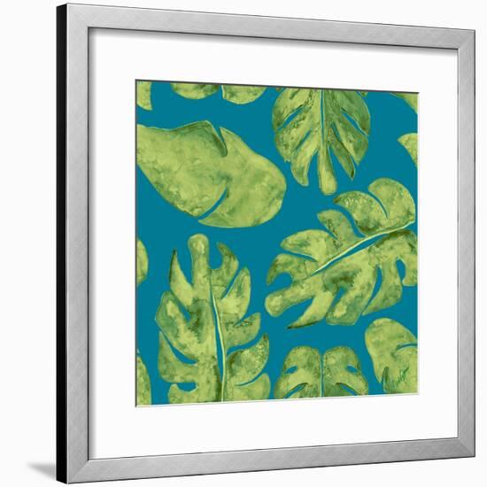 Leaves On Teal-Kat Papa-Framed Art Print