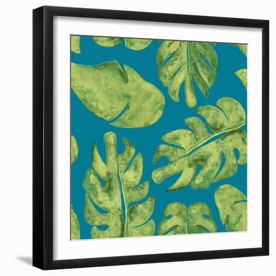 Leaves On Teal-Kat Papa-Framed Art Print