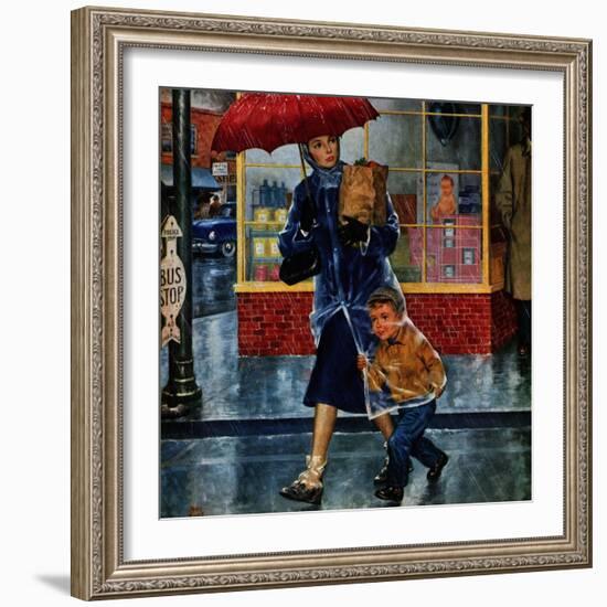 "Leaving Grocery in Rain", April 24, 1954-Amos Sewell-Framed Giclee Print