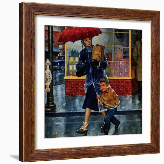 "Leaving Grocery in Rain", April 24, 1954-Amos Sewell-Framed Giclee Print