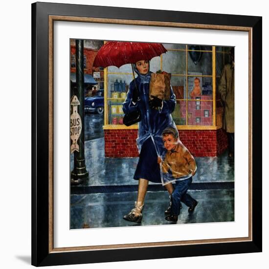 "Leaving Grocery in Rain", April 24, 1954-Amos Sewell-Framed Giclee Print