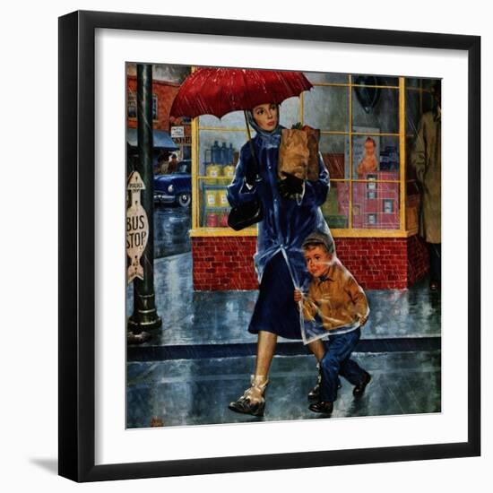 "Leaving Grocery in Rain", April 24, 1954-Amos Sewell-Framed Giclee Print
