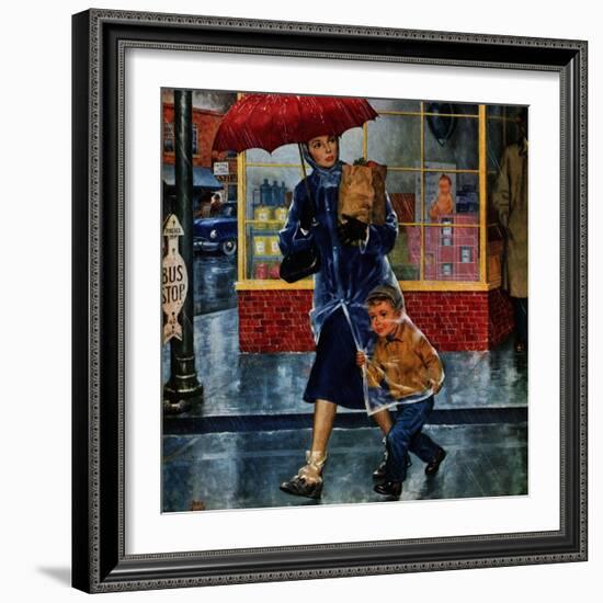 "Leaving Grocery in Rain", April 24, 1954-Amos Sewell-Framed Giclee Print